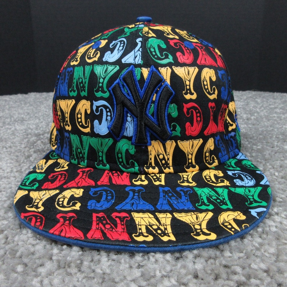 New York Yankees Hat Cap Fitted Mens 7 MLB Baseball Multi Print New Era NYC